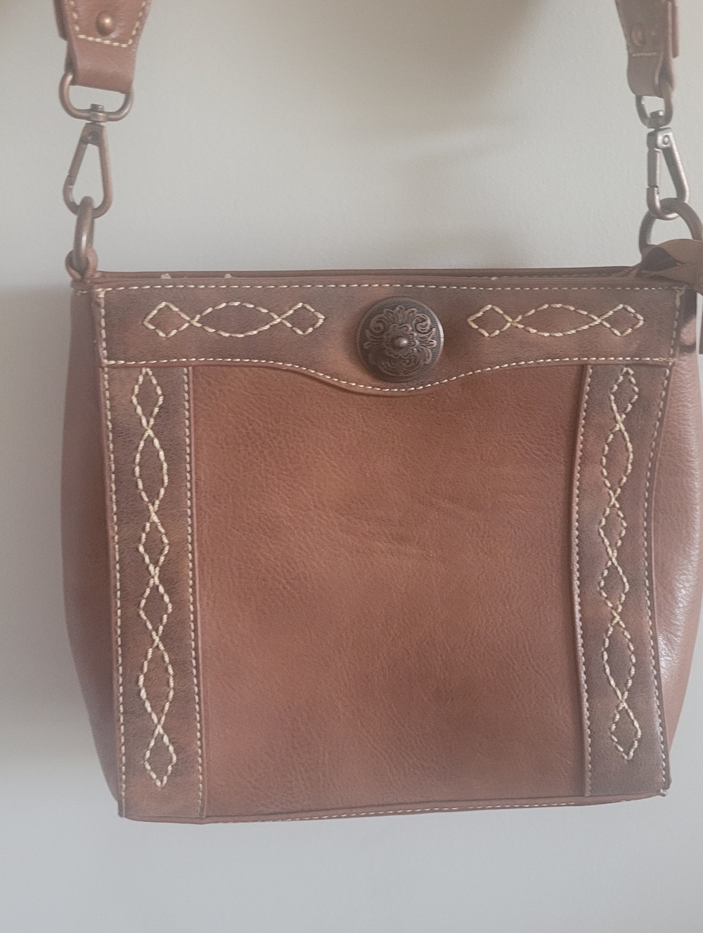 Tan/Brown Leather Crossbody with Triple Front Zips